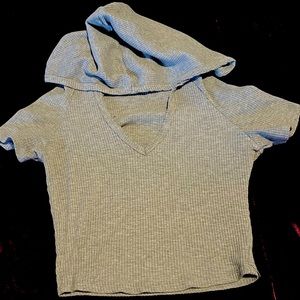 Grey Hooded Crop Top.